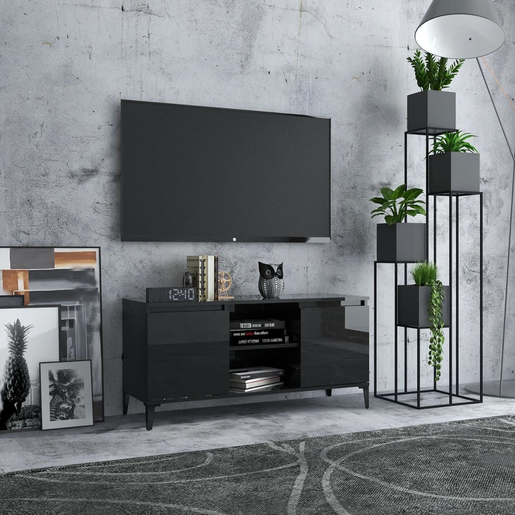 TV-taso metallijaloilla korkeakiilto musta 103,5x35x50 cm - Sisustajankoti.fi