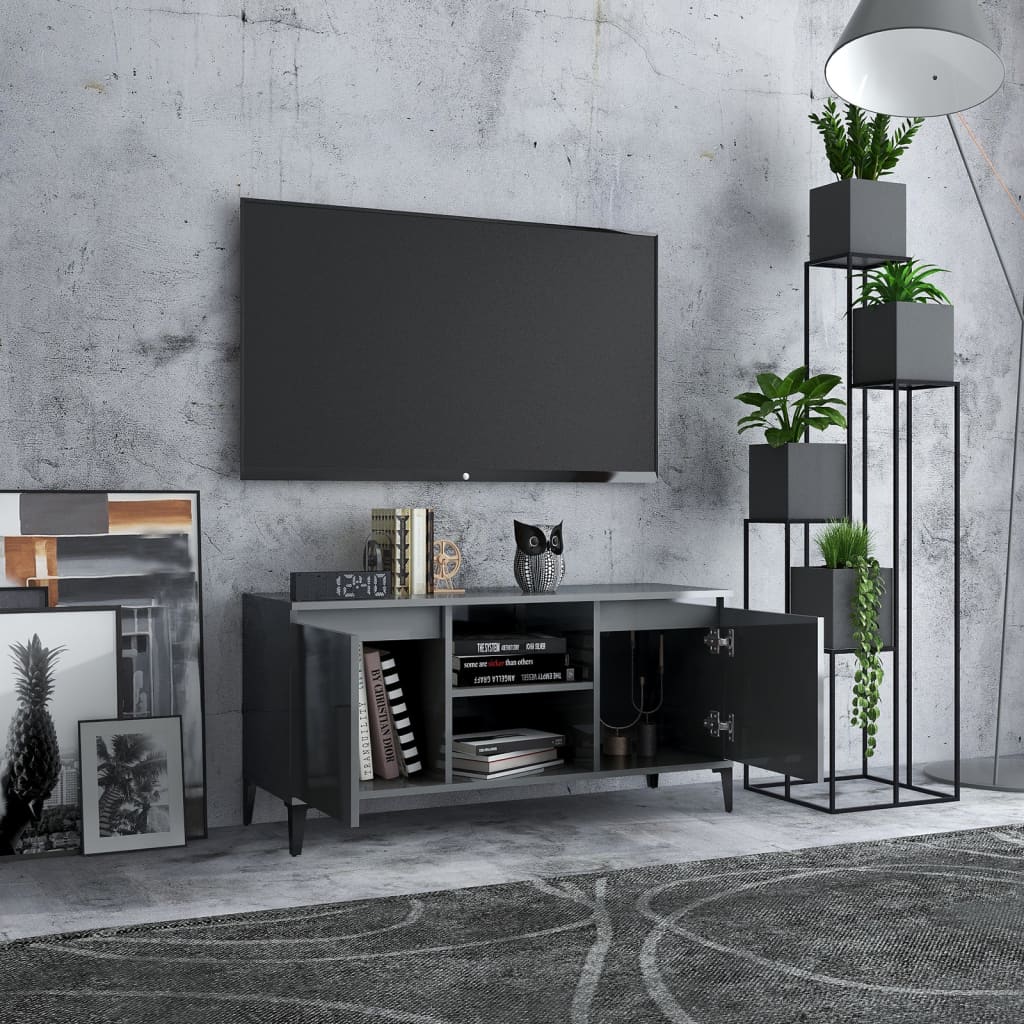 TV-taso metallijaloilla korkeakiilto harmaa 103,5x35x50 cm - Sisustajankoti.fi