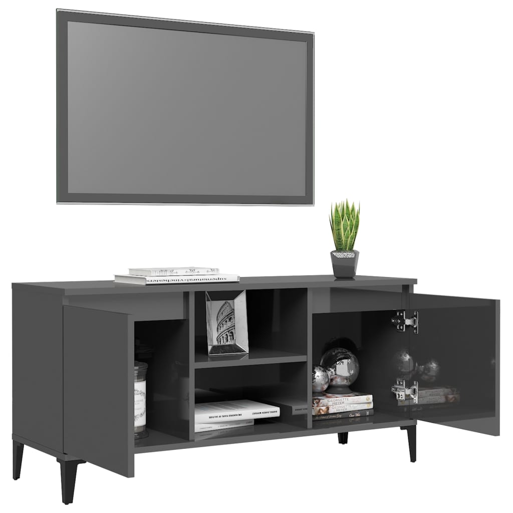 TV-taso metallijaloilla korkeakiilto harmaa 103,5x35x50 cm - Sisustajankoti.fi