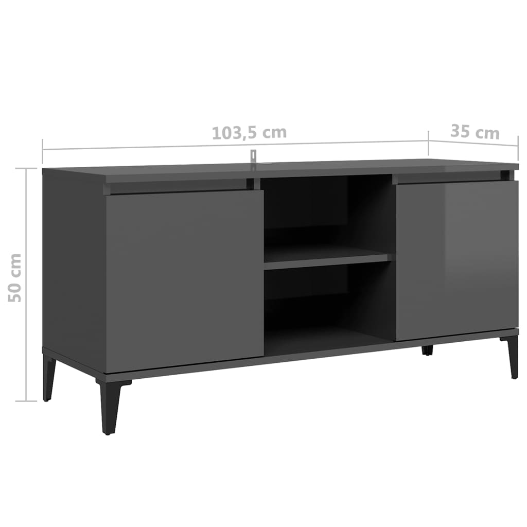 TV-taso metallijaloilla korkeakiilto harmaa 103,5x35x50 cm - Sisustajankoti.fi