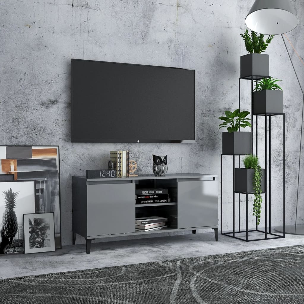 TV-taso metallijaloilla korkeakiilto harmaa 103,5x35x50 cm - Sisustajankoti.fi