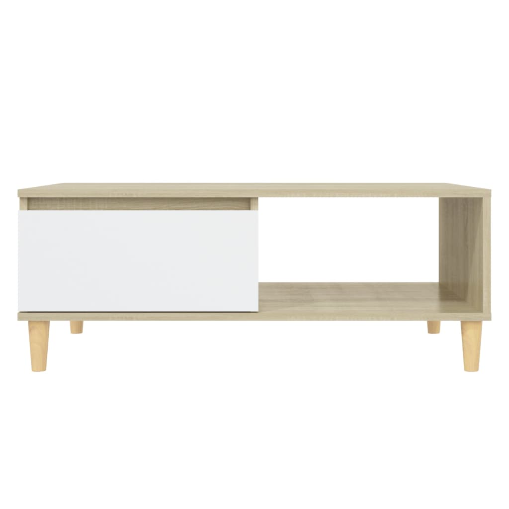 Sohvapöytä valkoinen ja Sonoma-tammi 90x60x35 cm lastulevy - Sisustajankoti.fi