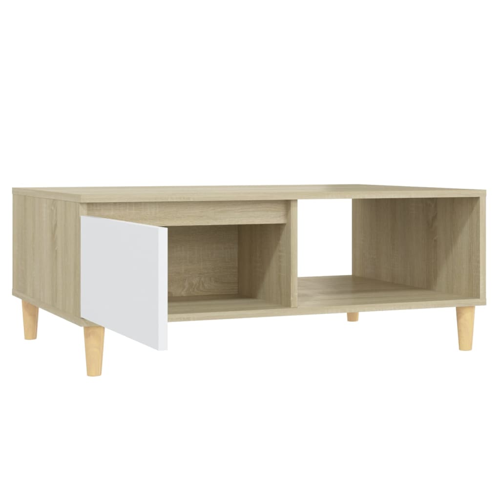 Sohvapöytä valkoinen ja Sonoma-tammi 90x60x35 cm lastulevy - Sisustajankoti.fi