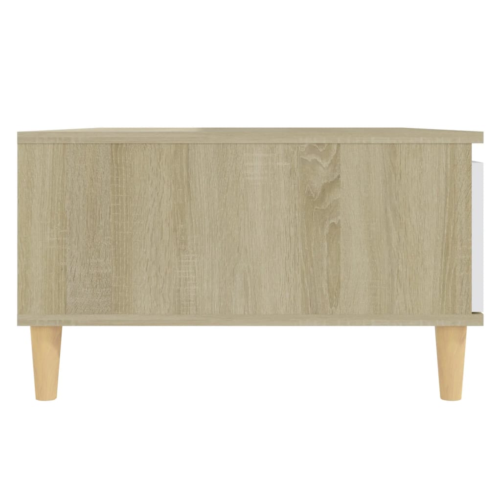 Sohvapöytä valkoinen ja Sonoma-tammi 90x60x35 cm lastulevy - Sisustajankoti.fi