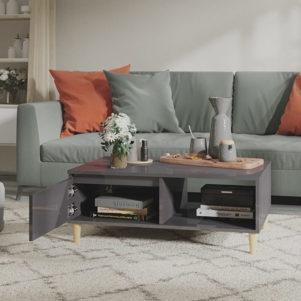 Sohvapöytä korkeakiilto harmaa 90x60x35 cm lastulevy - Sisustajankoti.fi