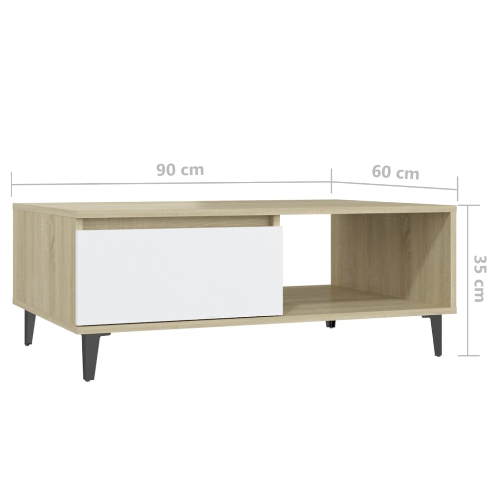 Sohvapöytä valkoinen ja Sonoma-tammi 90x60x35 cm lastulevy - Sisustajankoti.fi