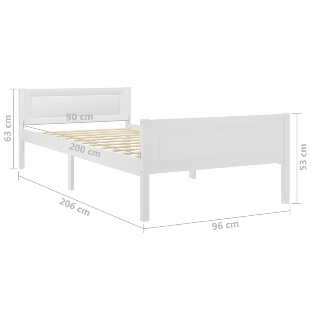 Sängynrunko täysi mänty valkoinen 90x200 cm - Sisustajankoti.fi