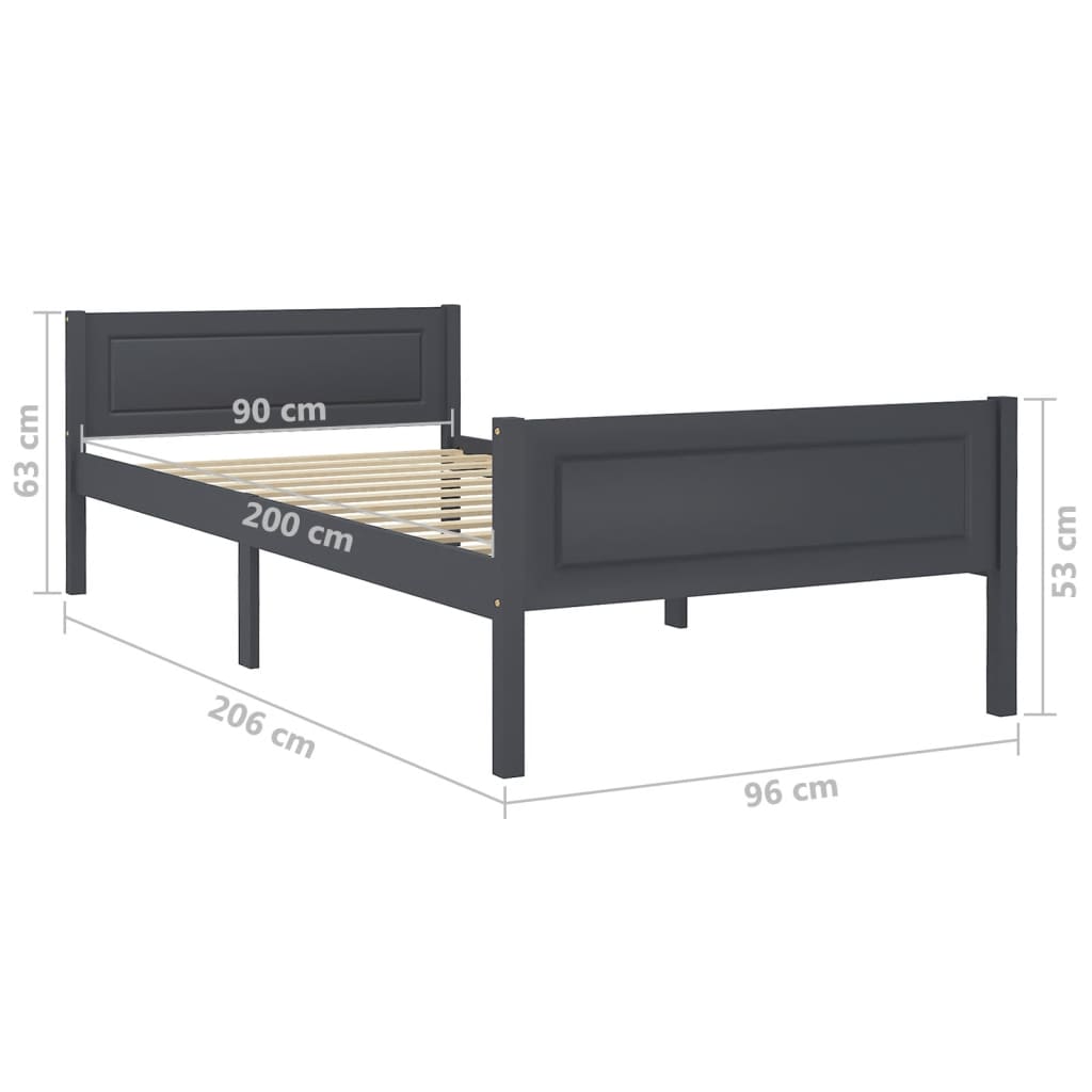 Sängynrunko täysi mänty harmaa 90x200 cm - Sisustajankoti.fi