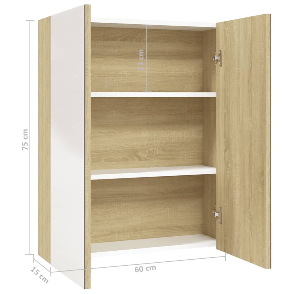 LED kylpyhuoneen peilikaappi 60x15x75 cm MDF valkoinen ja tammi - Sisustajankoti.fi