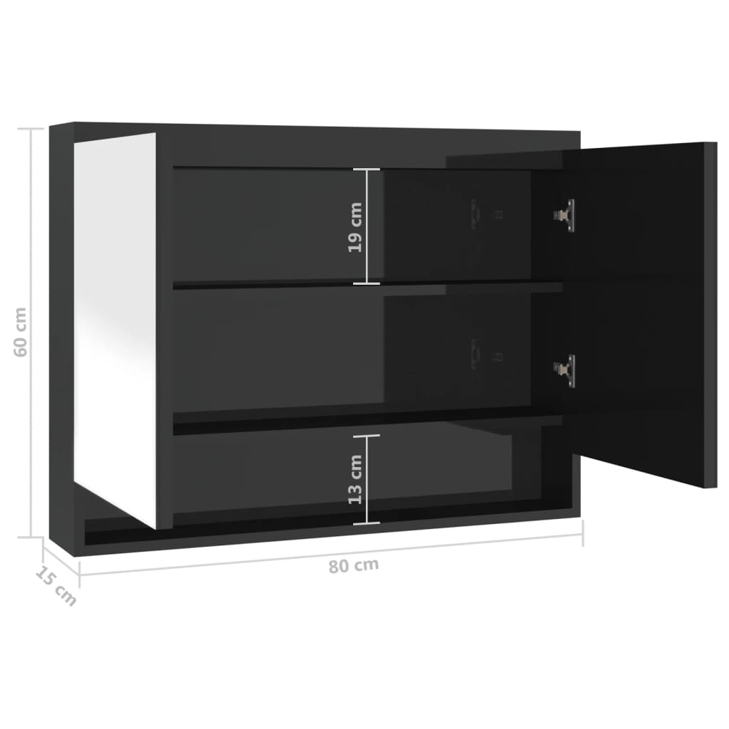 LED kylpyhuoneen peilikaappi 80x15x60 cm MDF kiiltävä musta - Sisustajankoti.fi
