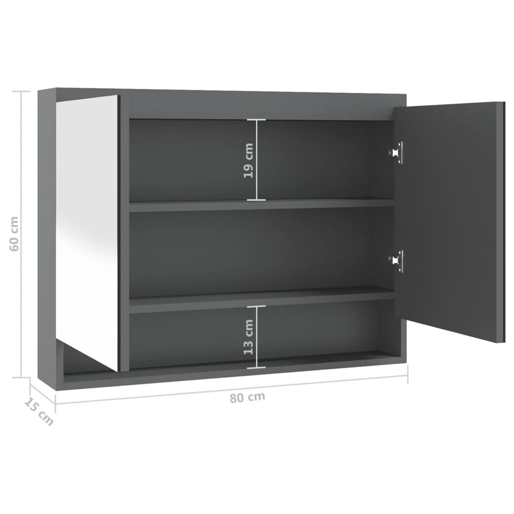 LED kylpyhuoneen peilikaappi 80x15x60 cm MDF kiiltävä harmaa - Sisustajankoti.fi