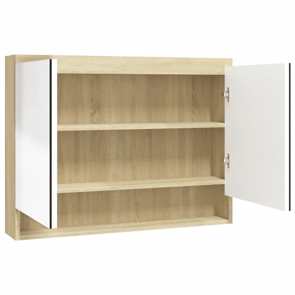 LED kylpyhuoneen peilikaappi 80x15x60 cm MDF valkoinen ja tammi - Sisustajankoti.fi