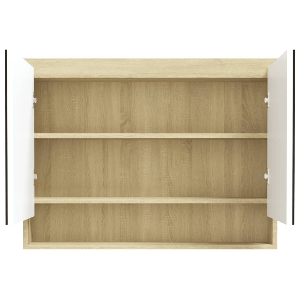 LED kylpyhuoneen peilikaappi 80x15x60 cm MDF valkoinen ja tammi - Sisustajankoti.fi