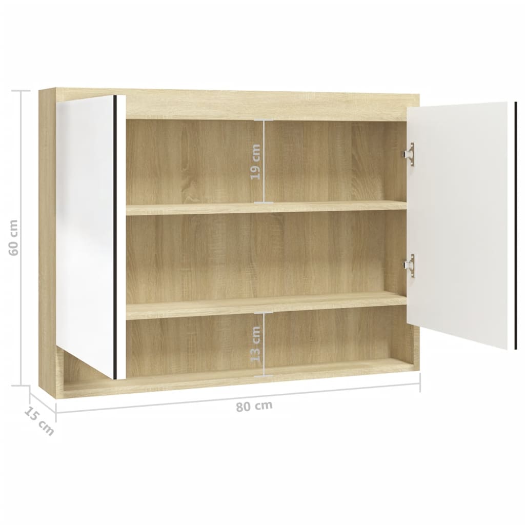 LED kylpyhuoneen peilikaappi 80x15x60 cm MDF valkoinen ja tammi - Sisustajankoti.fi