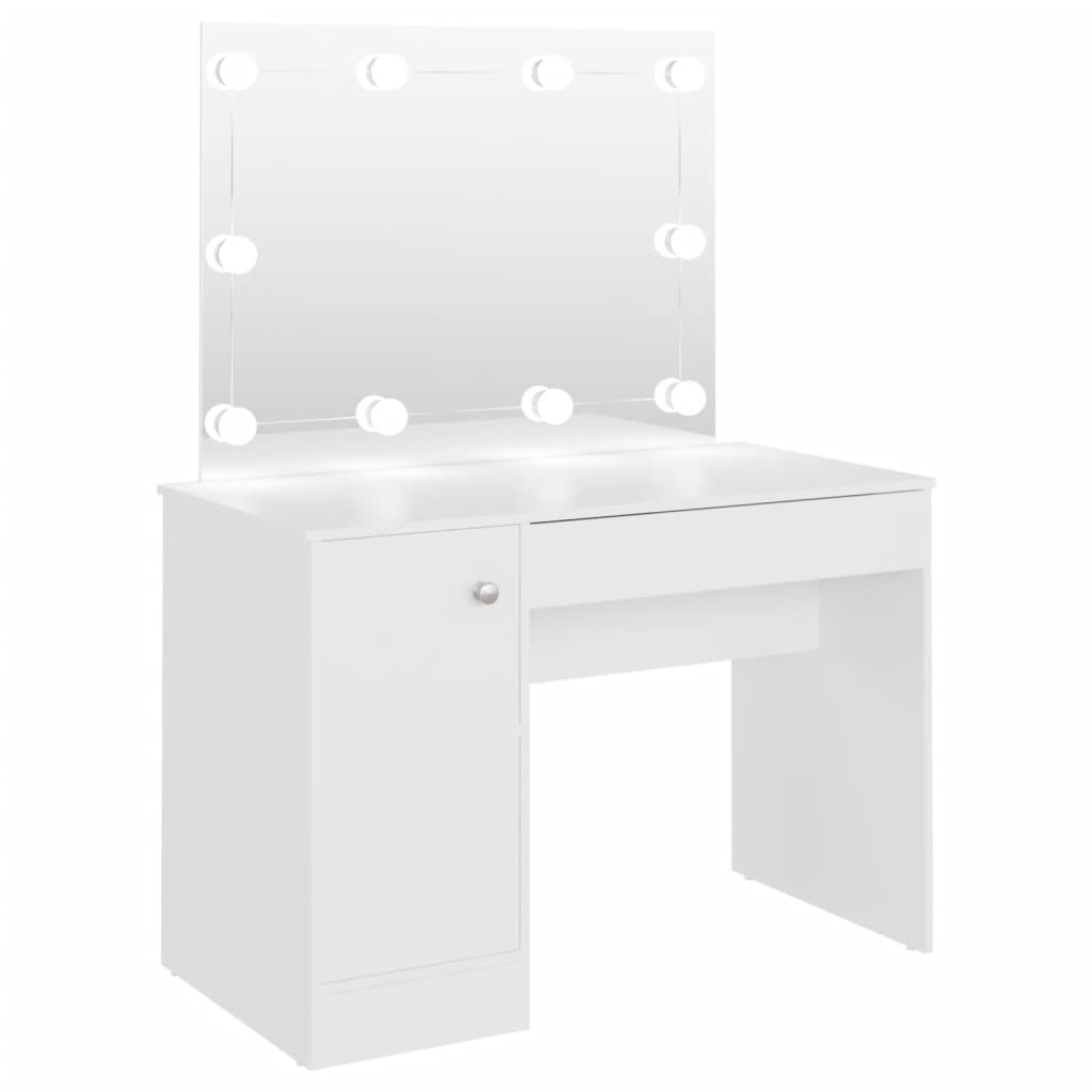 Meikkipöytä LED-valoilla 110x55x145 cm MDF valkoinen - Sisustajankoti.fi