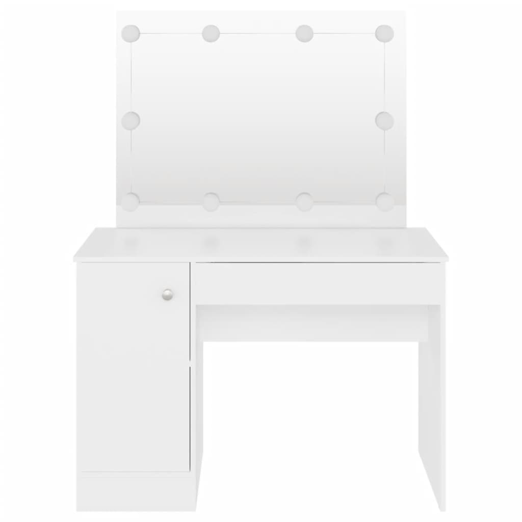 Meikkipöytä LED-valoilla 110x55x145 cm MDF valkoinen - Sisustajankoti.fi