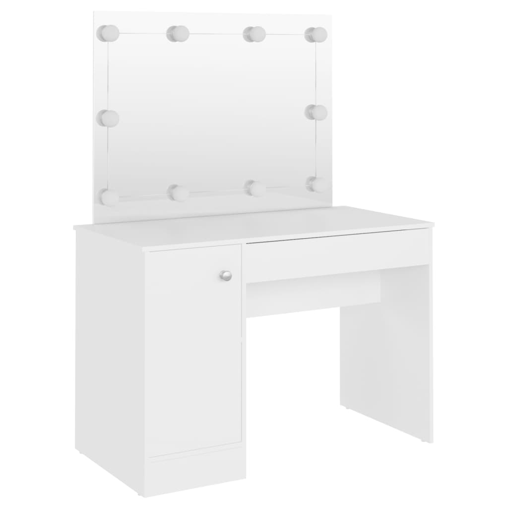 Meikkipöytä LED-valoilla 110x55x145 cm MDF valkoinen - Sisustajankoti.fi