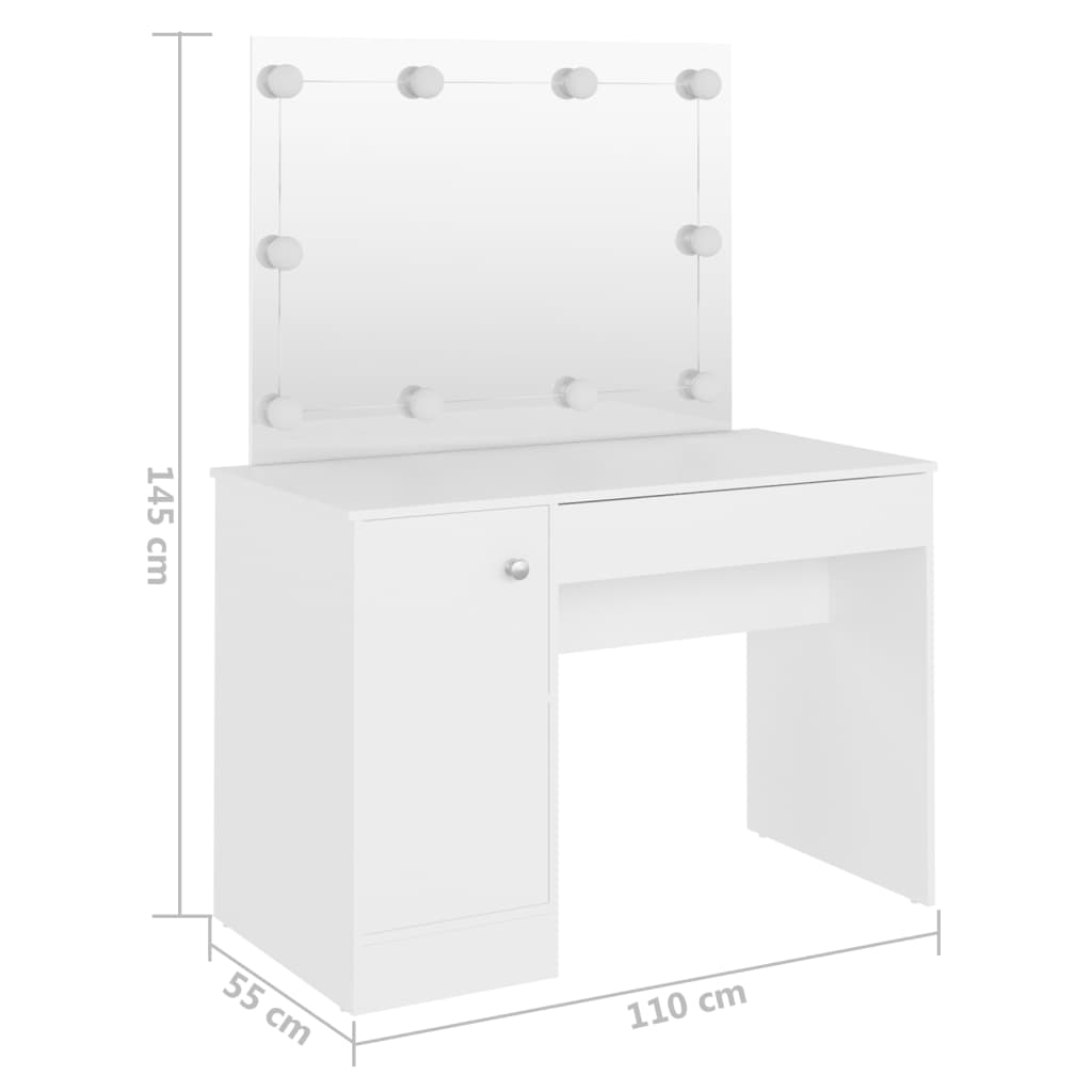 Meikkipöytä LED-valoilla 110x55x145 cm MDF valkoinen - Sisustajankoti.fi