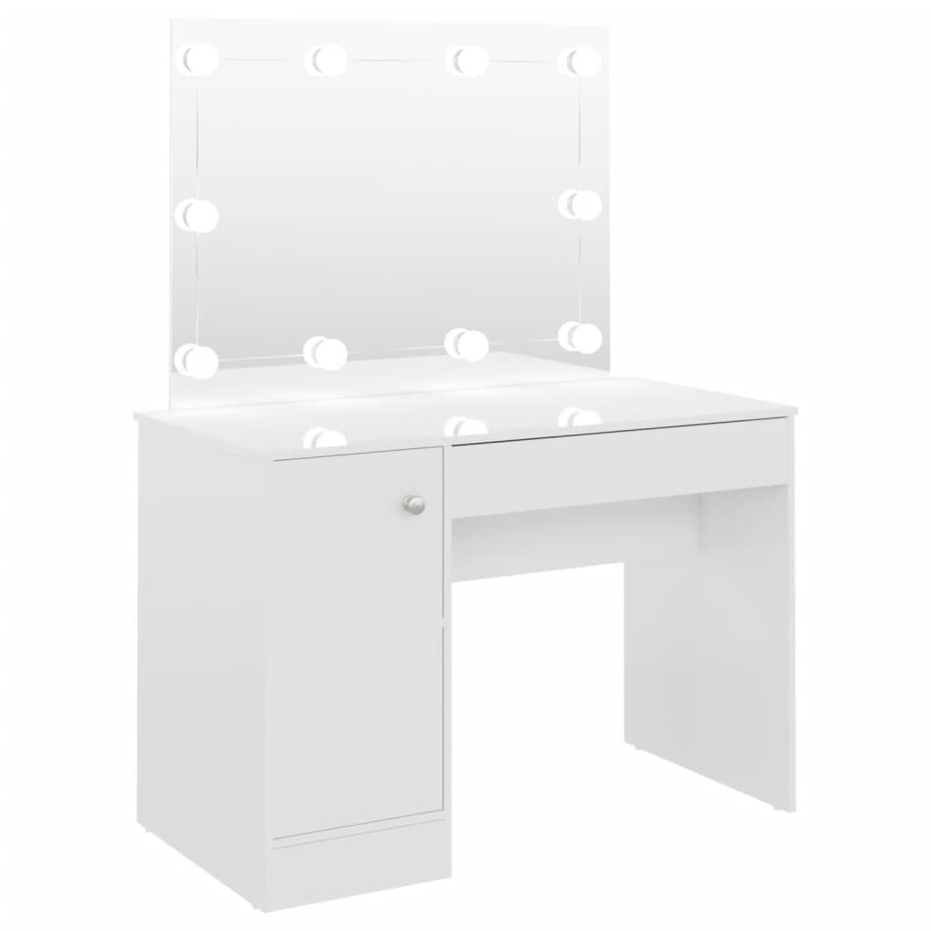 Meikkipöytä LED-valoilla 110x55x145 cm MDF kiiltävä valkoinen - Sisustajankoti.fi