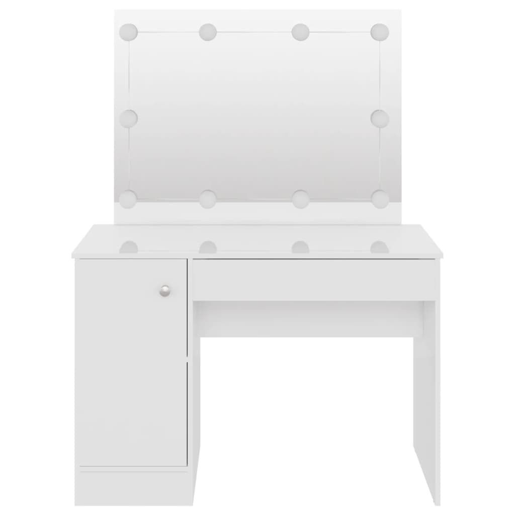 Meikkipöytä LED-valoilla 110x55x145 cm MDF kiiltävä valkoinen - Sisustajankoti.fi
