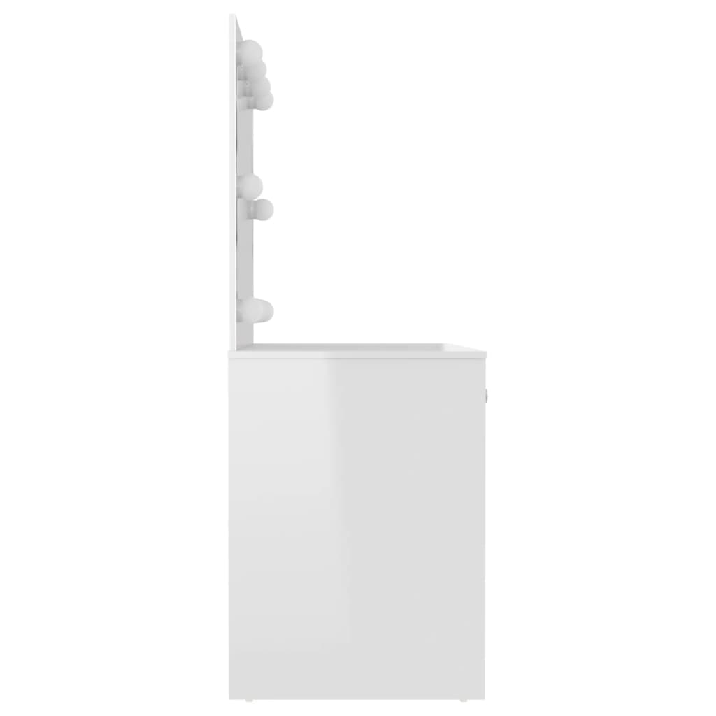 Meikkipöytä LED-valoilla 110x55x145 cm MDF kiiltävä valkoinen - Sisustajankoti.fi