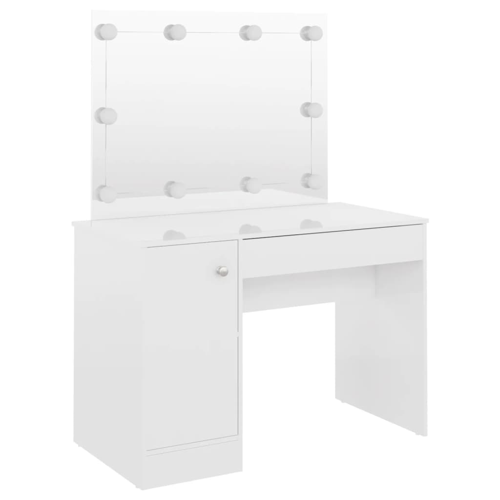 Meikkipöytä LED-valoilla 110x55x145 cm MDF kiiltävä valkoinen - Sisustajankoti.fi