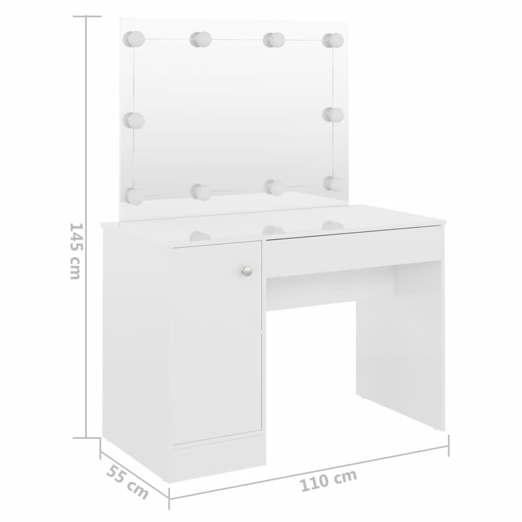 Meikkipöytä LED-valoilla 110x55x145 cm MDF kiiltävä valkoinen - Sisustajankoti.fi