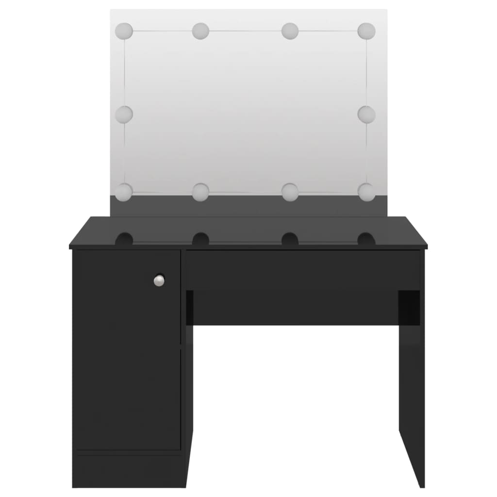 Meikkipöytä LED-valoilla 110x55x145 cm MDF kiiltävä musta - Sisustajankoti.fi