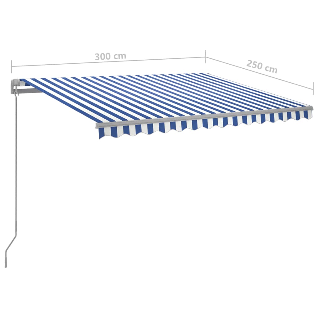 Sisäänkelattava markiisi LEDillä 300x250cm sininen ja valkoinen - Sisustajankoti.fi