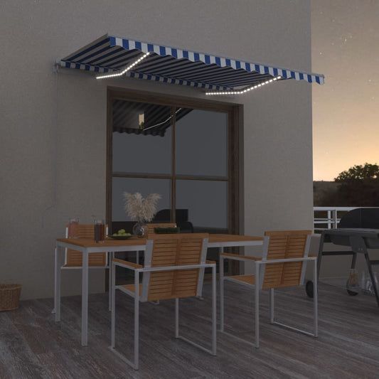 Sisäänkelattava markiisi LEDillä 300x250cm sininen ja valkoinen - Sisustajankoti.fi