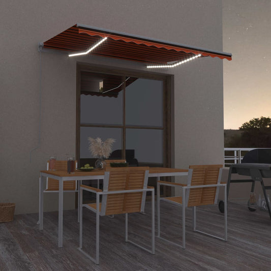 Sisäänkelattava markiisi LEDillä 300x250 cm oranssiruskea - Sisustajankoti.fi