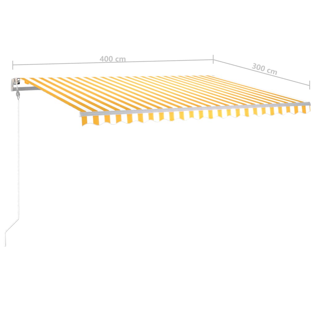 Sisäänkelattava markiisi LED/tuulisensori 400x300cm kelt./valk. - Sisustajankoti.fi