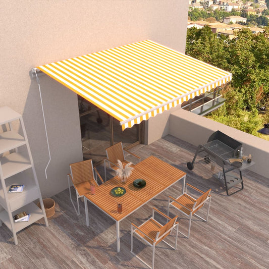 Automaattisesti sisäänkelattava markiisi 450x300cm keltavalk. - Sisustajankoti.fi