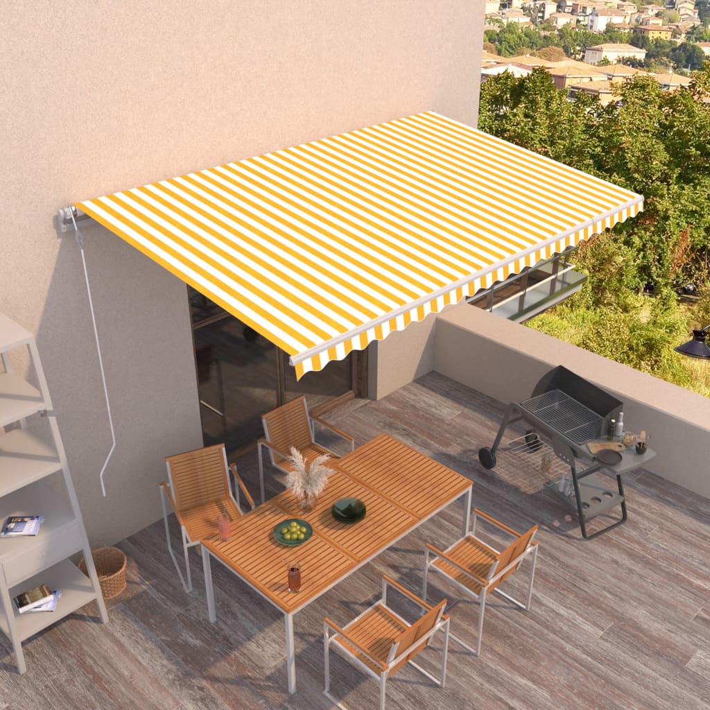 Automaattisesti sisäänkelattava markiisi 500x300 cm keltavalk. - Sisustajankoti.fi