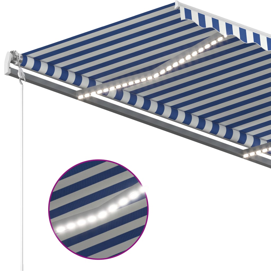 Sisäänkelattava markiisi LED/tuulisensori 400x350cm sinivalk. - Sisustajankoti.fi