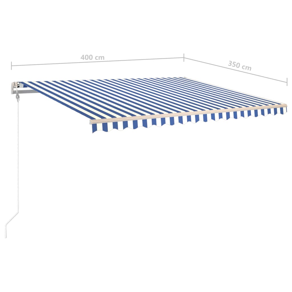 Sisäänkelattava markiisi LED/tuulisensori 400x350cm sinivalk. - Sisustajankoti.fi