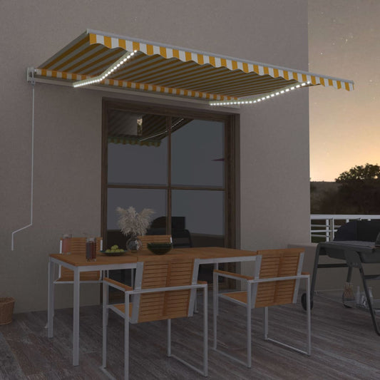 Sisäänkelattava markiisi LED/tuulisensori 400x350 cm keltavalk. - Sisustajankoti.fi