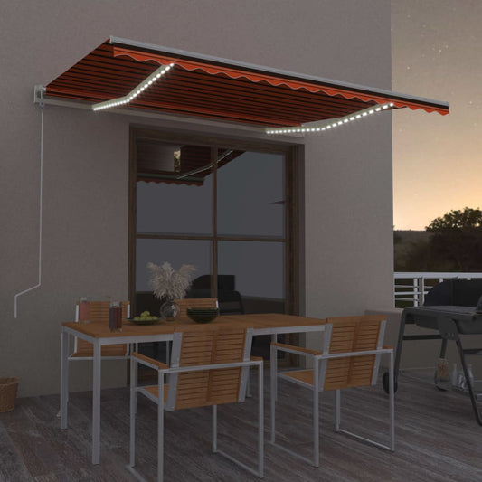 Sisäänkelattava markiisi LED/tuulisens. 400x350cm orans./rusk. - Sisustajankoti.fi