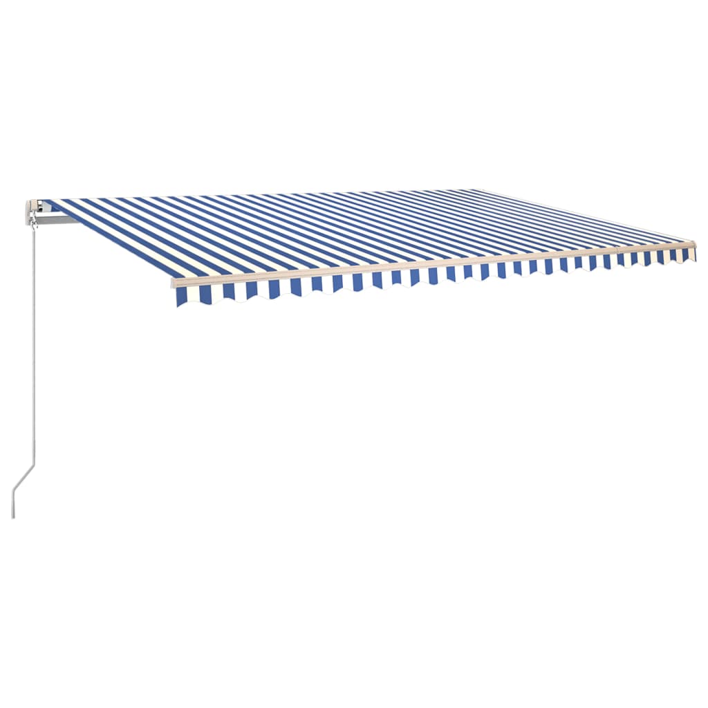 Manuaalisesti sisäänkelattava markiisi LED 500x350cm sinivalk. - Sisustajankoti.fi