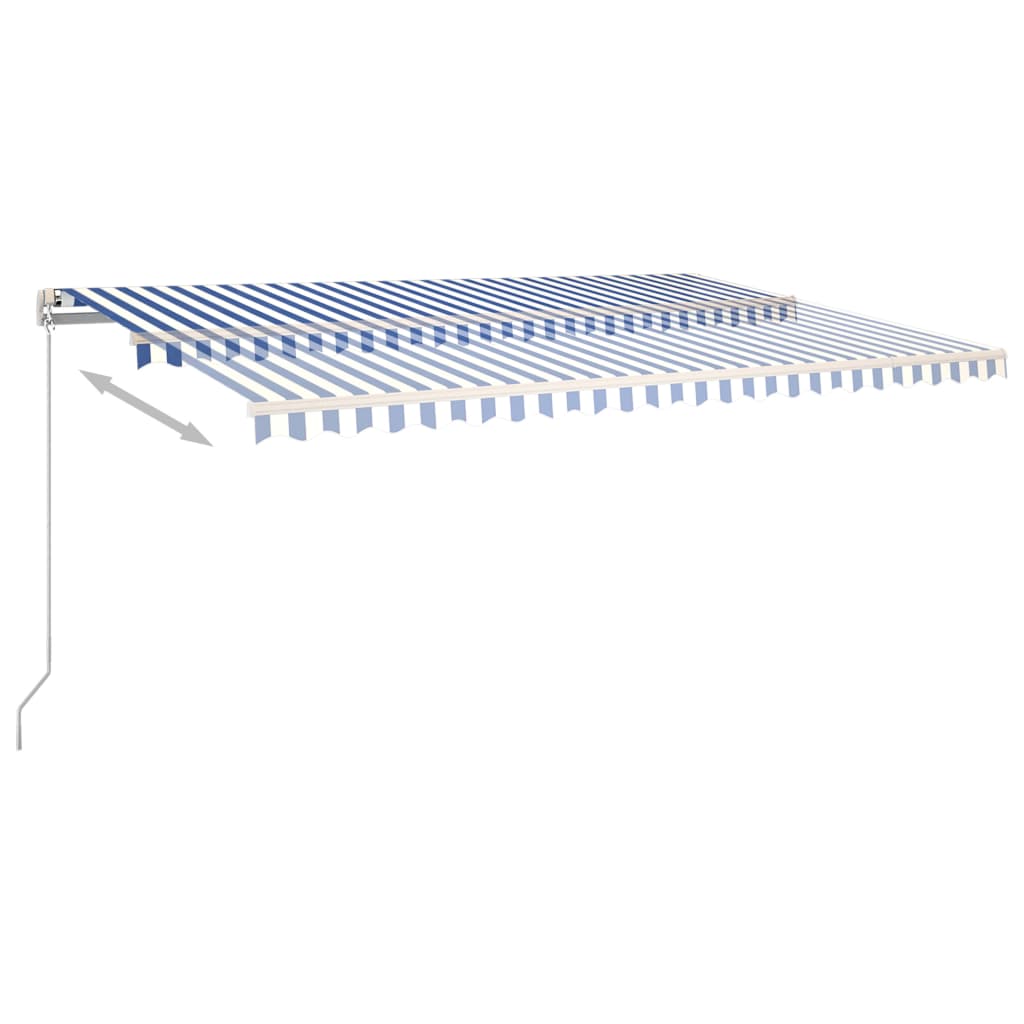 Manuaalisesti sisäänkelattava markiisi LED 500x350cm sinivalk. - Sisustajankoti.fi