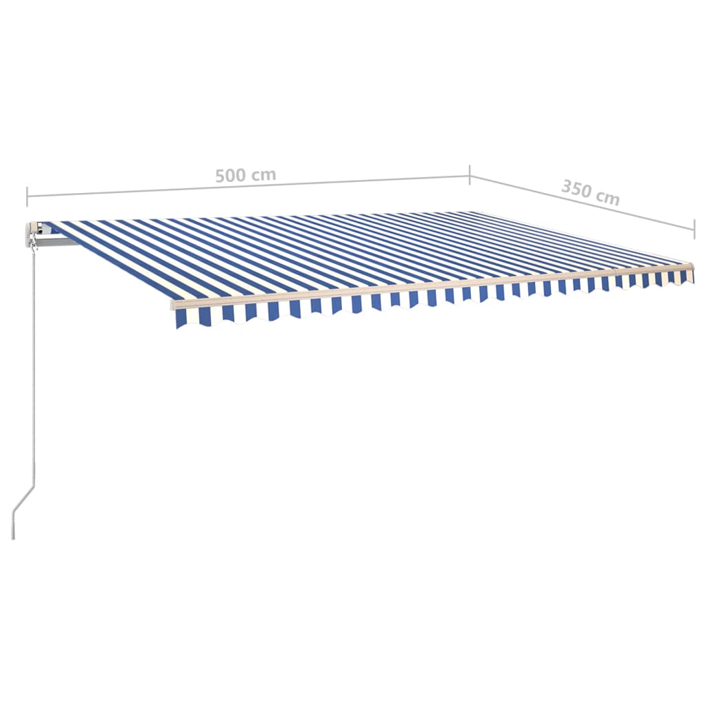 Manuaalisesti sisäänkelattava markiisi LED 500x350cm sinivalk. - Sisustajankoti.fi