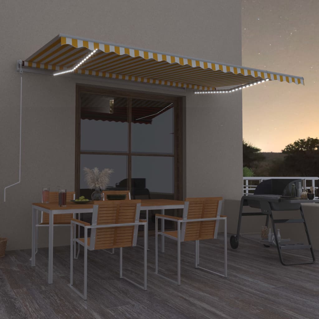 Manuaalisesti sisäänkelattava markiisi LED 500x350cm keltavalk. - Sisustajankoti.fi