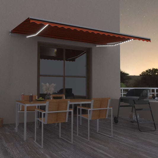 Sisäänkelattava markiisi LED-valo 500x350 cm oranssi/ruskea - Sisustajankoti.fi