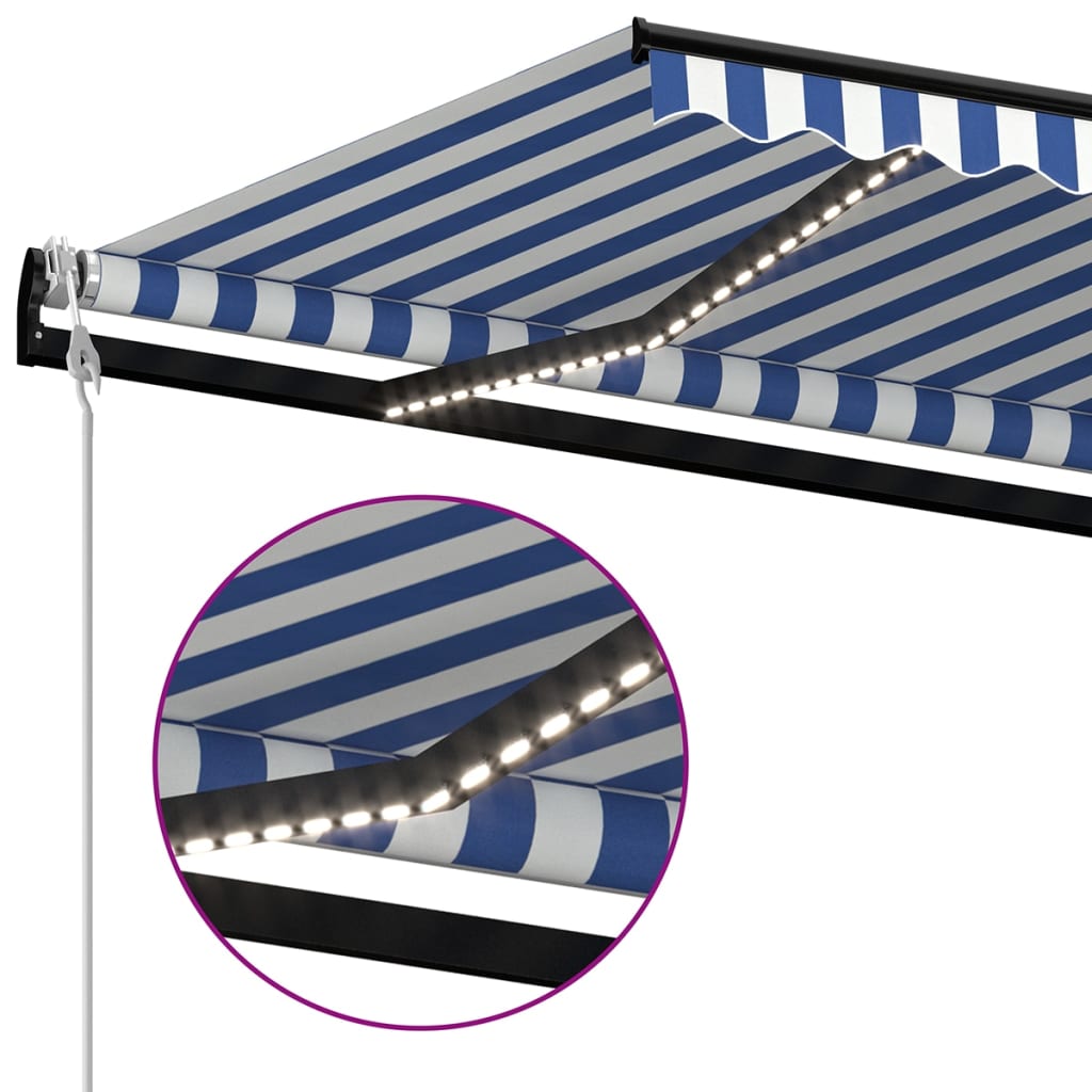 Sisäänkelattava markiisi LED/tuulisensori 300x250 cm sinivalk. - Sisustajankoti.fi