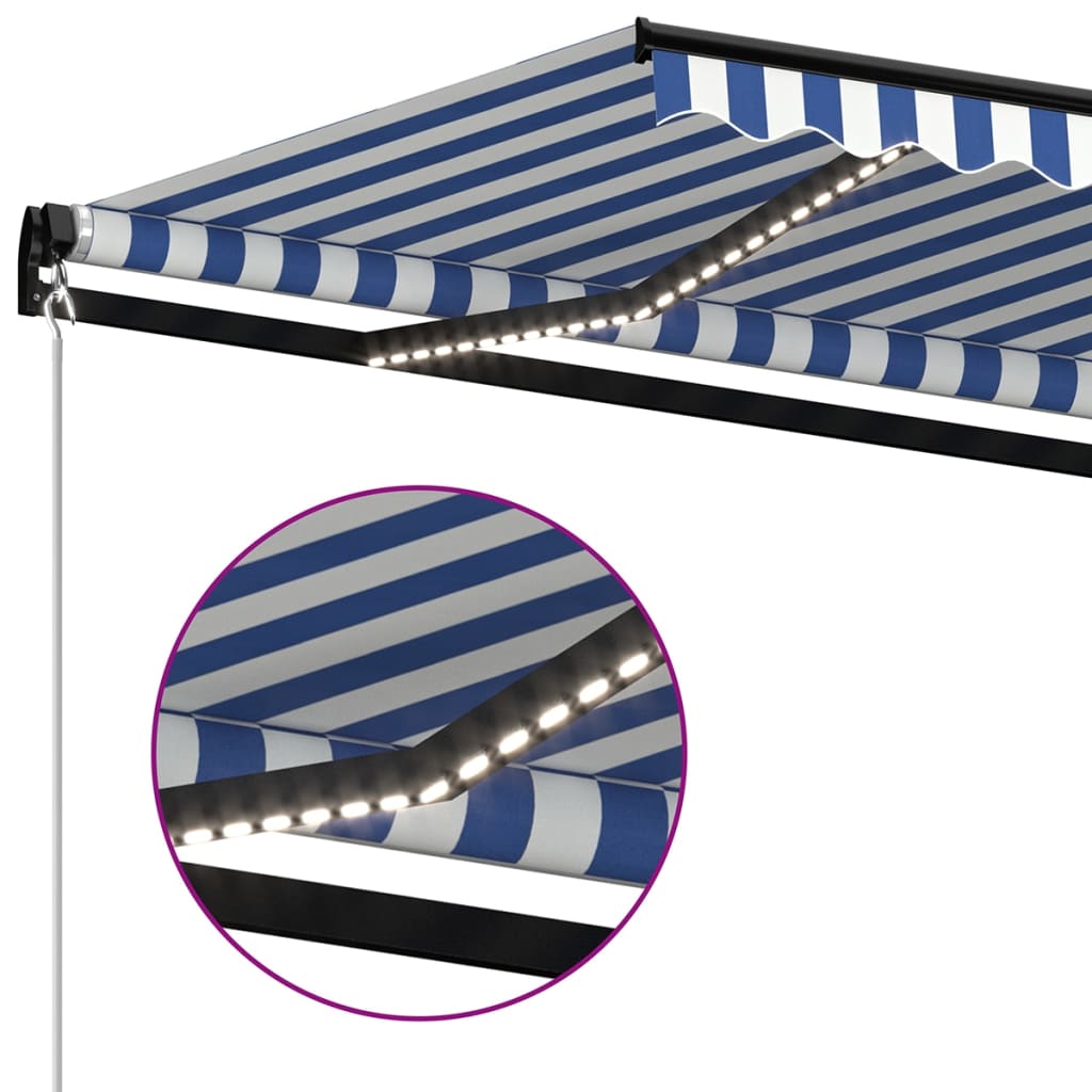 Sisäänkelattava markiisi LEDillä 350x250cm sininen ja valkoinen - Sisustajankoti.fi