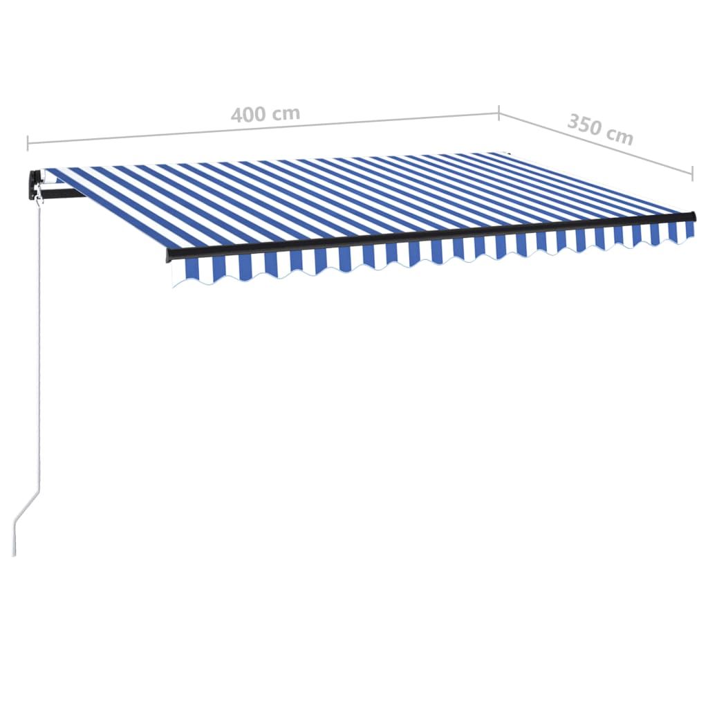 Manuaalisesti sisäänkelattava markiisi 400x350 cm sinivalkoinen - Sisustajankoti.fi