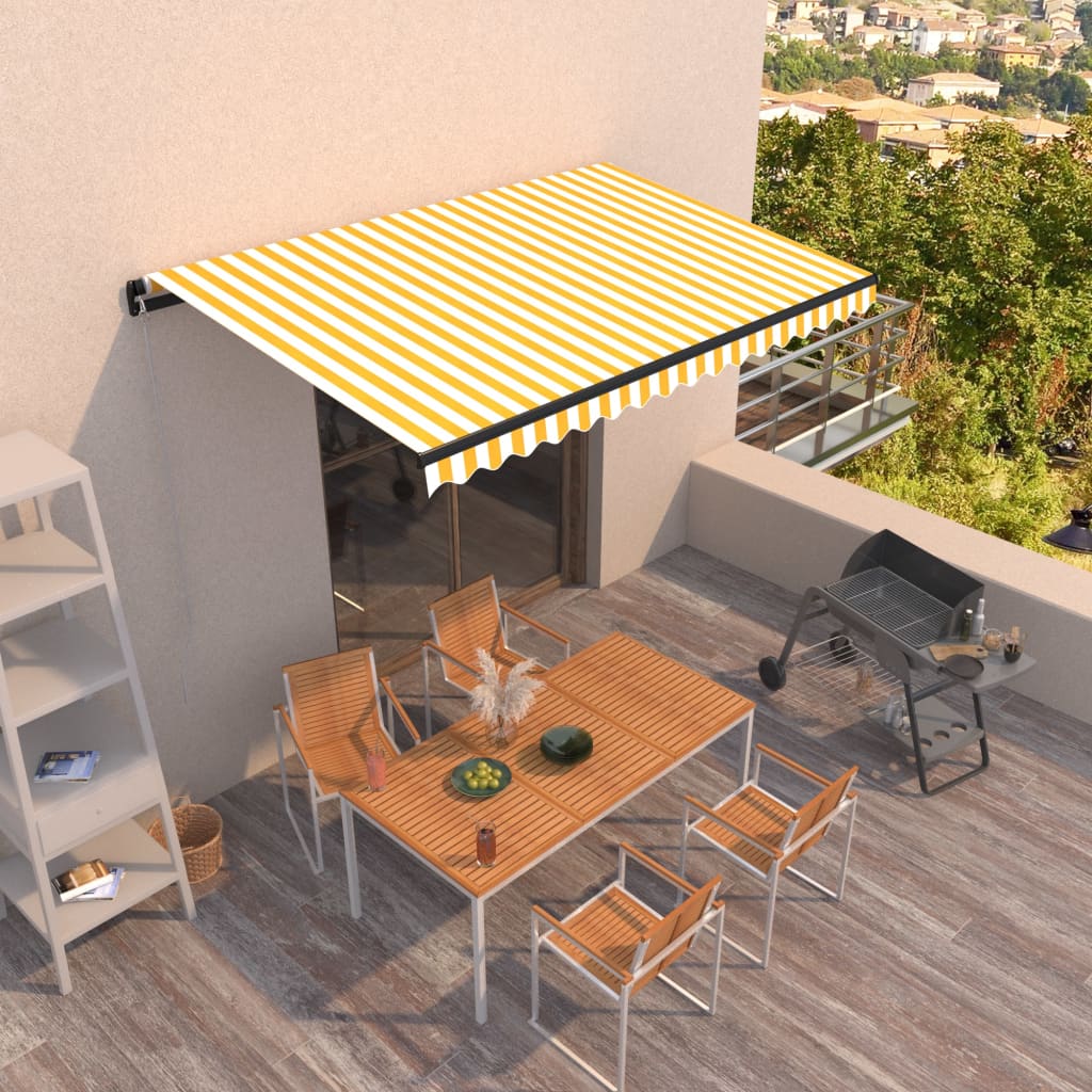 Manuaalisesti sisäänkelattava markiisi 400x350cm keltavalkoinen - Sisustajankoti.fi