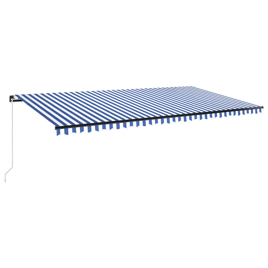Sisäänkelattava markiisi LEDillä 600x350 cm sinivalkoinen - Sisustajankoti.fi