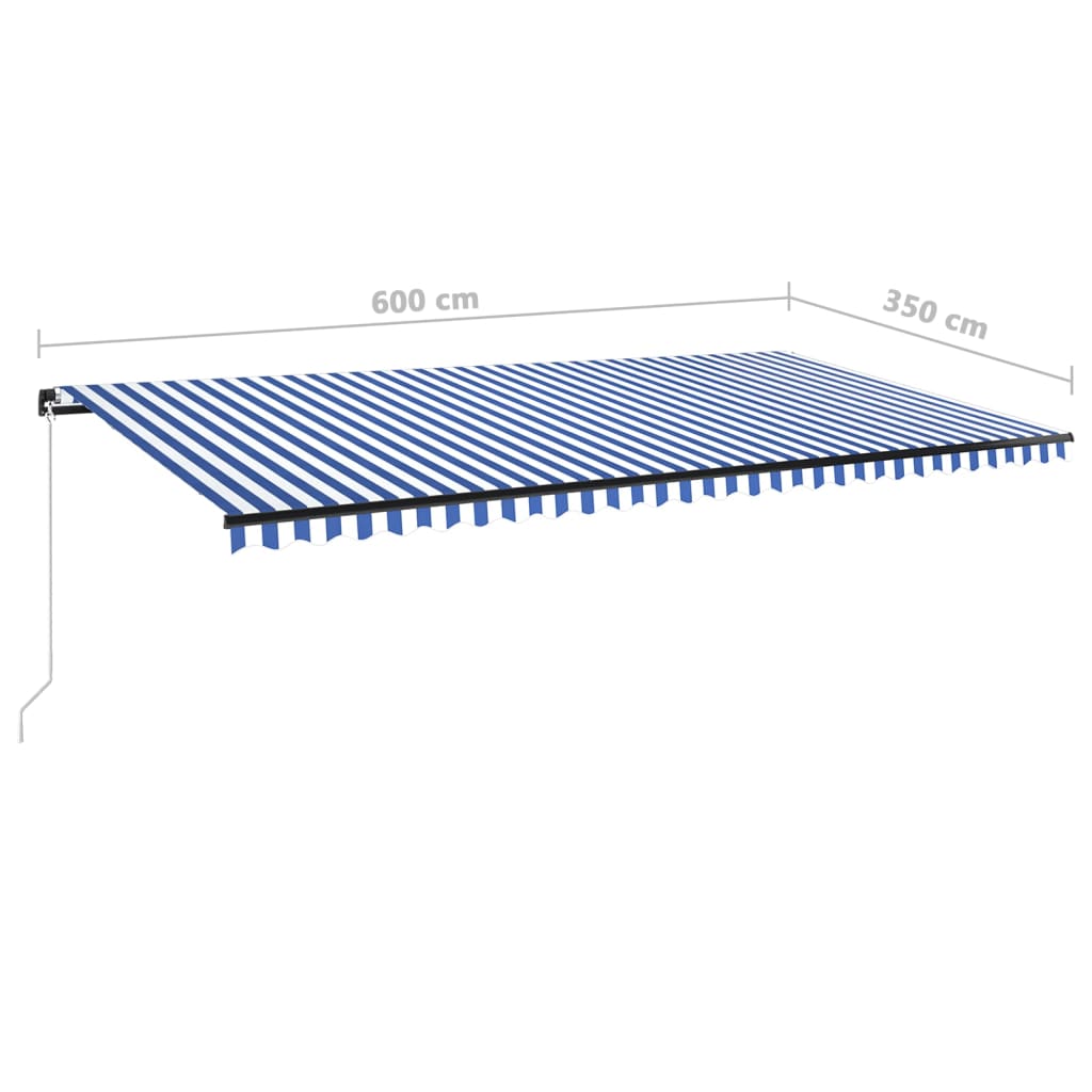 Sisäänkelattava markiisi LEDillä 600x350 cm sinivalkoinen - Sisustajankoti.fi