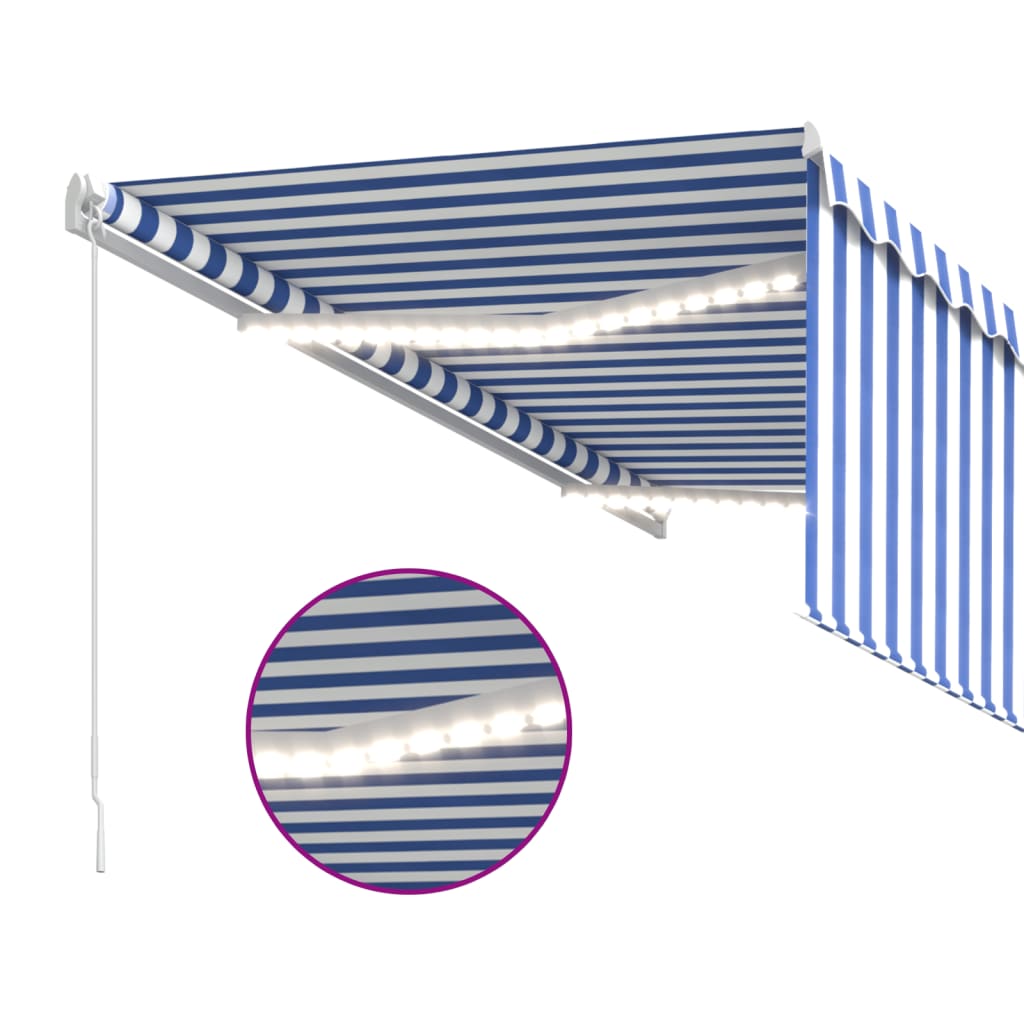 Manuaalisesti kelattava markiisi verho/LED 3x2,5m sinivalkoinen - Sisustajankoti.fi